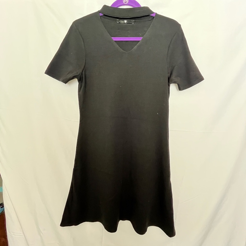 Black A-Line Knit Mini Dress with Flutter Sleeves